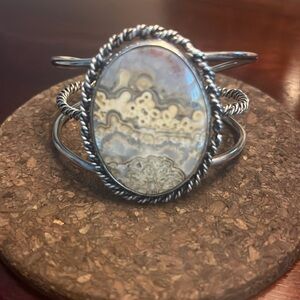 "Rare" Blue Lace Agate Sterling Silver Cuff Statement Bracelet